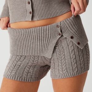 Gray Cable Knit Women Shorts